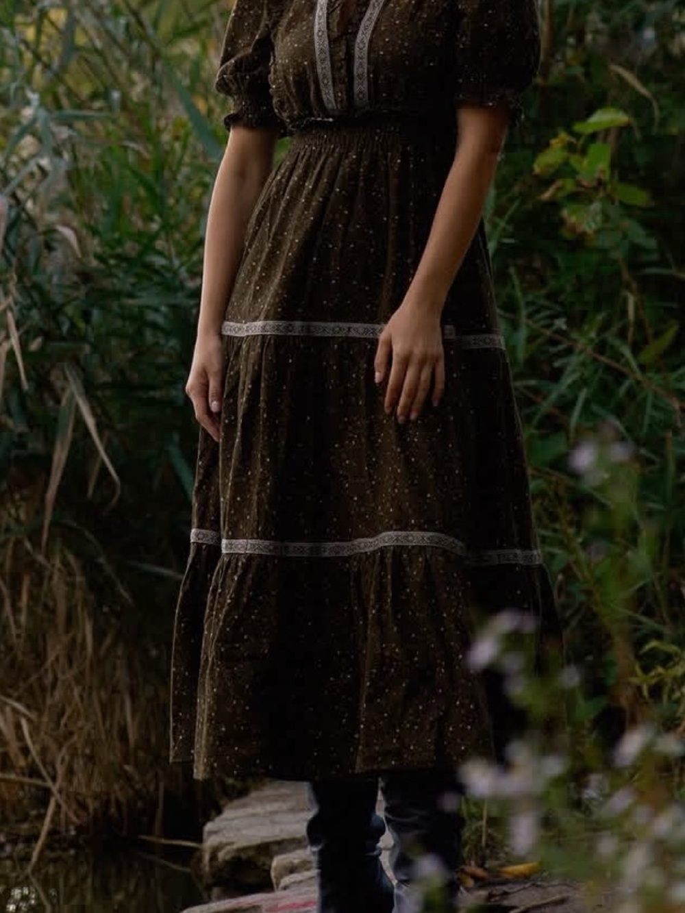 OP Olive Green Tiered Maxi Skirt with Contrast Trim